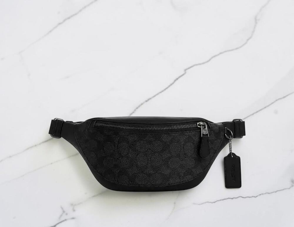 Coach Signature C Canvas Waist Belt Bag Fanny Pack Black Charcoal